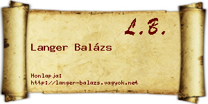 Langer Balázs névjegykártya